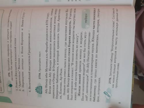 277А.Прочитайте текст.277Б.Заполните таблицу Вопрасительные слова.Составьте как можно больше вопросо