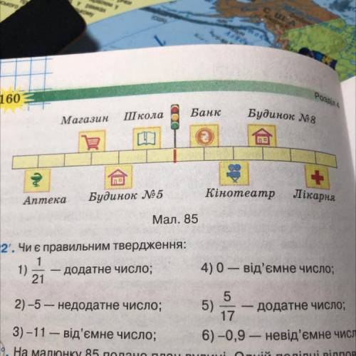 На малюнку 85 подано план вулиці. Одній поділці відповідає 100 м. Що розміщено від світлофора лівору