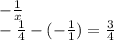 - \frac{1}{x} \\ - \frac{1}{4} - ( - \frac{1}{1} ) = \frac{3}{4}