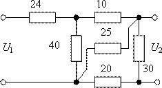 Определить отношение напряжений U2:U1. Сопротивления элементов цепи даны в Омах. ответ вводить без р