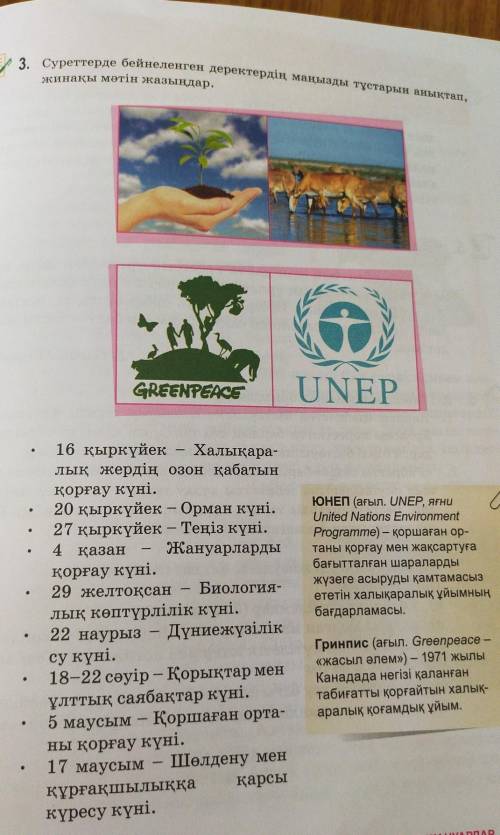 3. Суреттерде бейнеленген деректердің маңызды тұстарын анықтап,жинақы мәтін жазыңдар.​