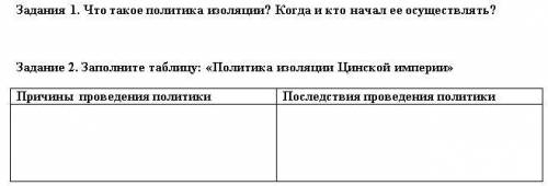 Задания 1. Что такое политика изоляции? Когда и кто начал ее осуществлять? Задание 2. Заполните табл