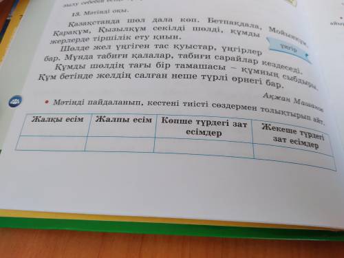 Мәтінді пайдаланып кестені тиісті сөздермен толықтырып айт