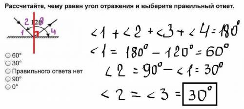 Рассчитайте, чему равен угол отражения и выберите правильный ответ​