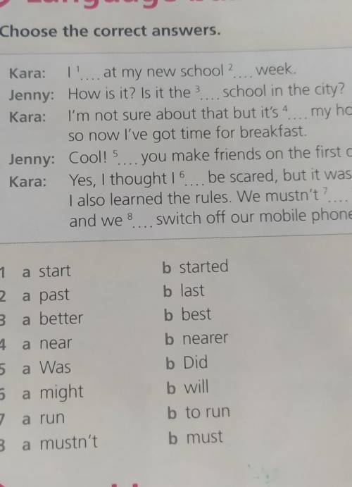 Kara: I ... at my new school ... week. Jenny: How is it? Is it the ... school in the cityKara: I'm n