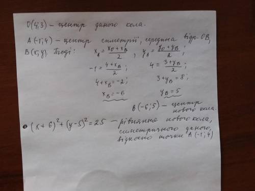 за спам кидаю жалобу)коло задання рівнянням (х-4)²+(у-3)²=25. СКЛАДІТЬ РІВНЯННЯ КОЛА, симетричного д