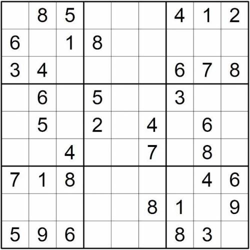 Судоку. Заполнить свободные клетки цифрами от до так, чтобы в каждой строке, в каждом столбце и в ка
