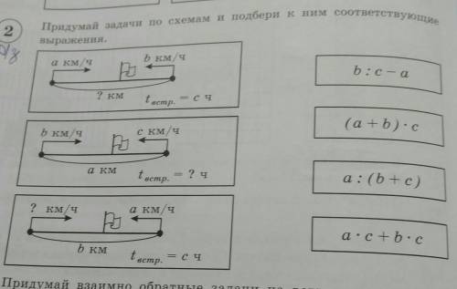 Придумай задачи по схемам и подбери к ним соответствующие 2выражения.b км/ча км/чb: c - аР? кмt встр