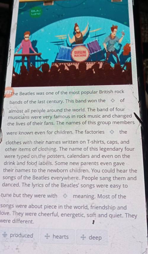 3 in tuneRead the text about the legendary rock band anddrag the missing words to complete it. )The