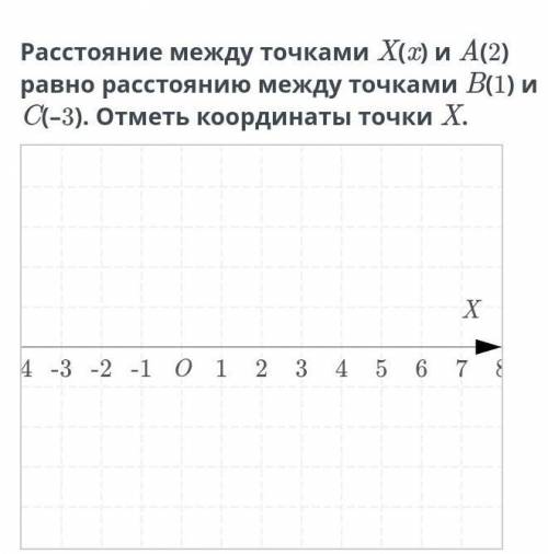 Расстояние между точками X(x) и A(2) равно расстоянию между точками B(1) и C(–3). Отметь координаты