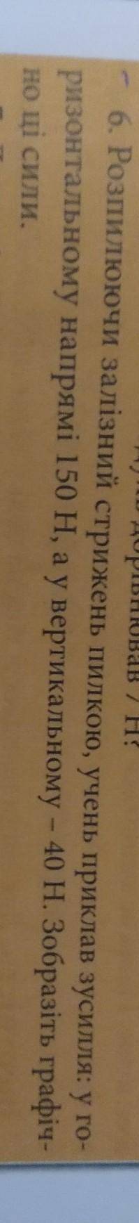 6. Розпилюючи залізний стрижень пилкою, учень приклав зусилля: у го- ризонтальному напрямі 150 H, а