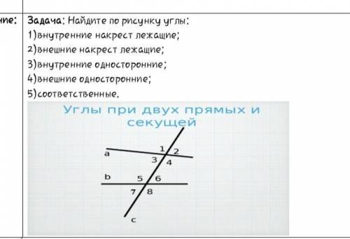 Найдите по рисунку углы: внутренние накрест лежащие внешние накрест лежащие внутренние односторонн