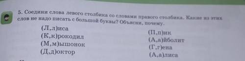 Соедини слова левого столбика со словами первого столбика.Какие из этих слов не надо писать с большо