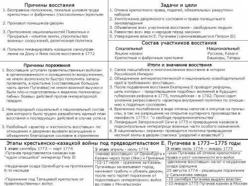 Крестьянское восстание под предводительством Е. Пугачёва. Причины, цели, состав участников, основные