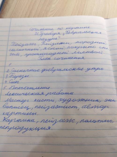 Сочинение по картине И.Грабаря Февральская лазурь делать по плану в прикрепленной фотографии: