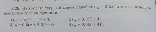 3.29. Изготовьте твердый макет параболы у = 0,5(х-1)²+2 и с его постройте график функции: ​