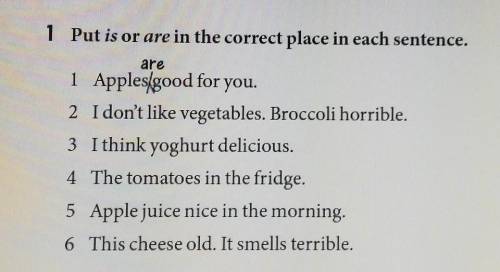 1 Put is or are in the correct place in each sentence. are1 Apples good for you.2 I don't like veget