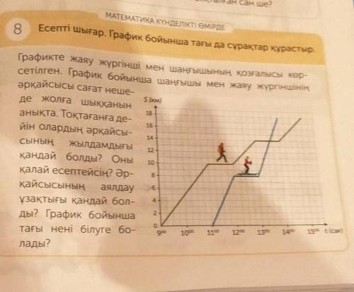 Есепті шығар. График бойынша тагы да сұрақтар құрастыр. Графикте жаяу жүргінші мен шаңғышының қозғал