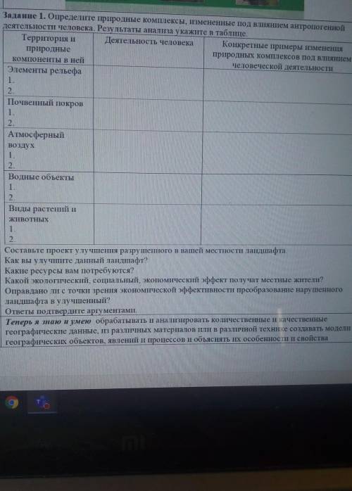 определите природные комплексы,изменённые под влиянием антропогенной деятельности человека заполните