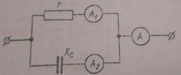 В коло синусоїдального струму ввімкнуті три амперметри. Визначити показання амперметра А2, якщо ампе