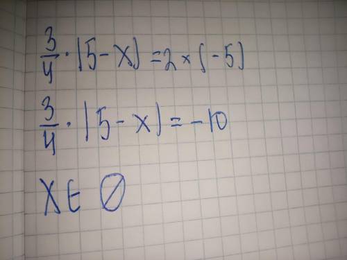 Теңдеуді шешіңіз 3/4•|5-x|=2•(—5)​