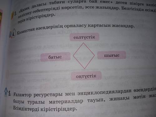 Қазақстан өзендерінің орналасу картасын жасаңдар Солтүстік: Шығыс: Оңтүстік: Батыс: