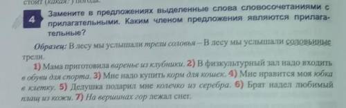 Замените в предложениях выделенные слова словосочетаниями с прилагательными. Каким членом предложени