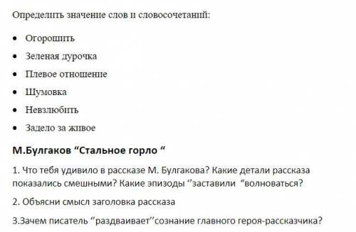 Определить значение слов и словосочетаний,1. Что тебя удивило в рассказе М. Булгакова? Какие детали