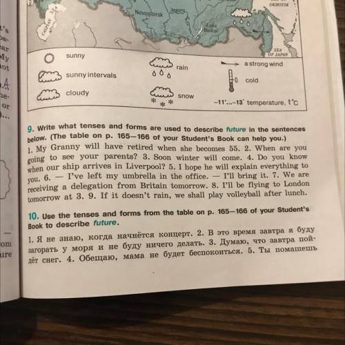 9. Write what tenses and forms are used to describe future in the sentences below. (The table on p.