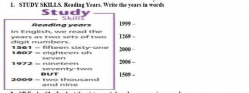 Study skills. Reading Years. Write the years in words. ​