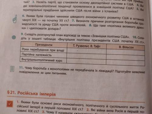 Складіть таблицю Внутрішня політика президентів США початку ХХ ст.