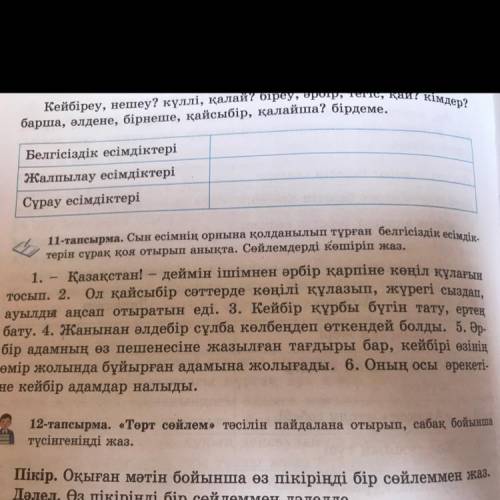 11-тапсырма. Сын есимнин орнына колланылып турган белгисиздик есимдиктерын сурак коя отырып аныкта.