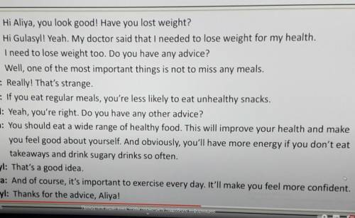 6.2.2.1 Listen to the dialogue between two friends about losing weight. What advice is given? Take n