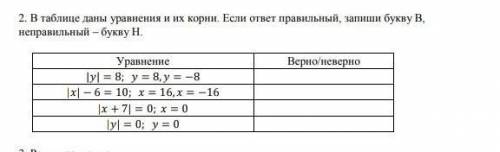 В таблицы даны уравнения и их корни, если ответ правильный запиши букву - в, неправильный - букву н​