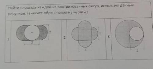 Найти площадь каждой из заштрихованных фигур, используя данные рисунков. (внесите обозначения на чер