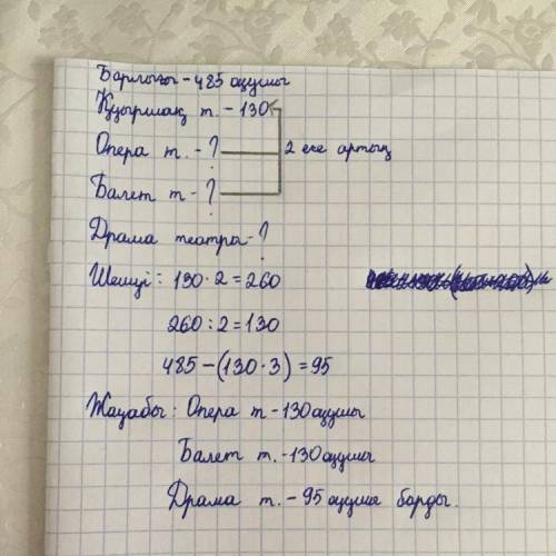 4. Есепті шығар. Біздің мектептің 485 оқушысы театрға барды. Қуыршақ театры-ва 130 оқушы барса, Опер