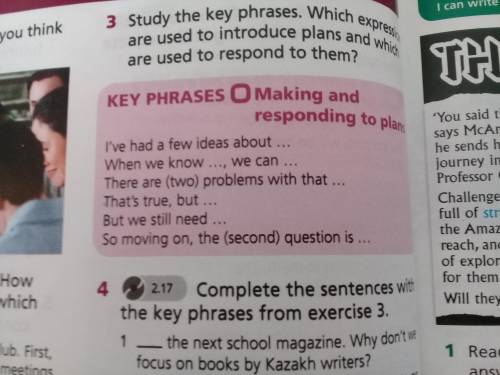 Complete the sentences with the key phrases 1)the next school magazine.why dont we focus on books by