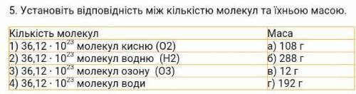 Установіть відповіть між кількістю молекул та їхньою масою​