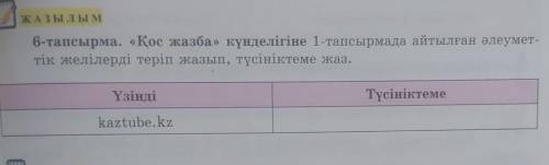 ЖАЗЫЛЫМ 6-тапсырма. «Қос жазба күнделігіне 1-тапсырмада айтылган әлеумет-тік желілерді теріп жазып,