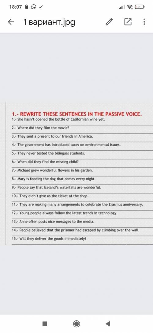 Rewrite the sentences in the passive voice