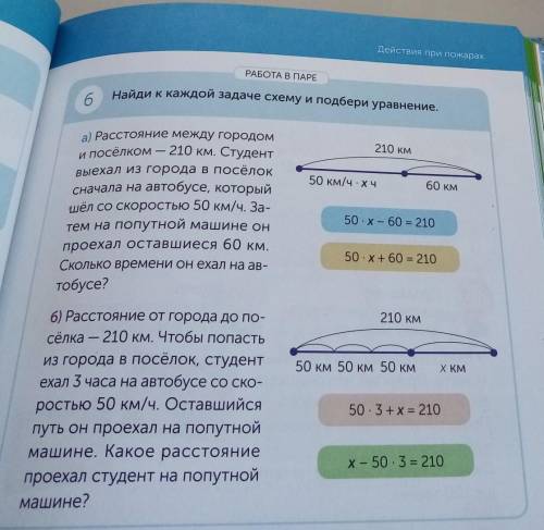 РАБОТА В ПАРЕ Найди к каждой задаче схему и подбери уравнение.6210 км50 км/ч - Xч60 кма) Расстояние