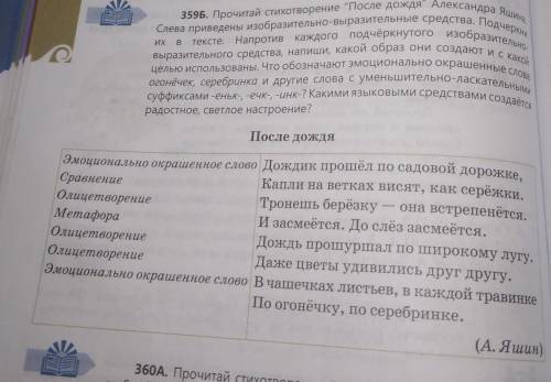 Дра А. 359Б. Прочитай стихотворениеВ одВ чеГдеБолрадостное светлое настроение?Слева приведены изобра