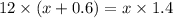 12 \times (x + 0.6) = x \times 1.4