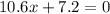 10.6x + 7.2 = 0