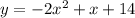 y= - 2x^{2} +x+14