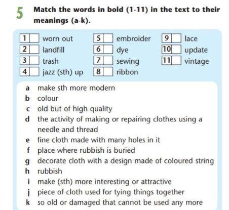 Match the work in bold (1-11) in the text to their meanings (A-k)