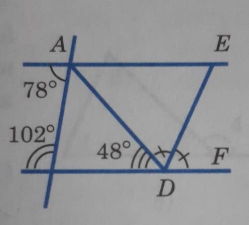 ED - биссиктрисса угла ADFПо данным рисунка узнайте углы треугольника ADE​