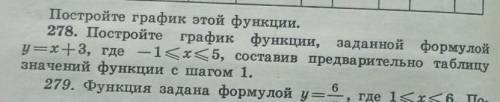 278. Постройте график функции, заданной формулой y=x+3, где -1<x< 5, составив предварительно т