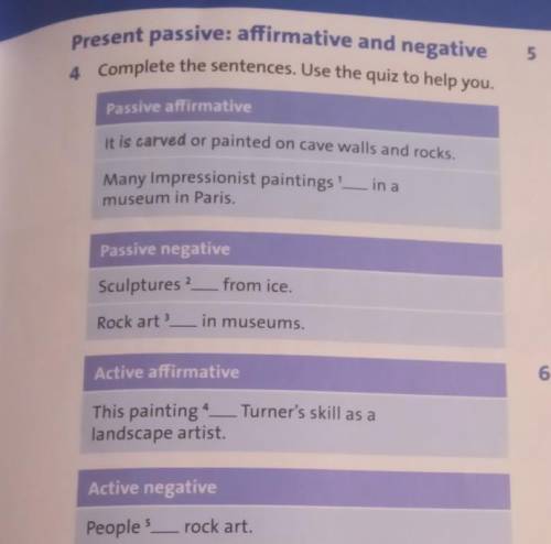 Present passive: affirmative and negative 4 Complete the sentences. Use the quiz to help you,5Passiv