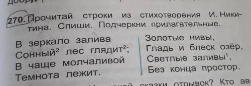 270. Прочитай строки стихотворенияИ. Ники-тина. Спиши. Подчеркни прилагательные.в зеркало заливаЗоло